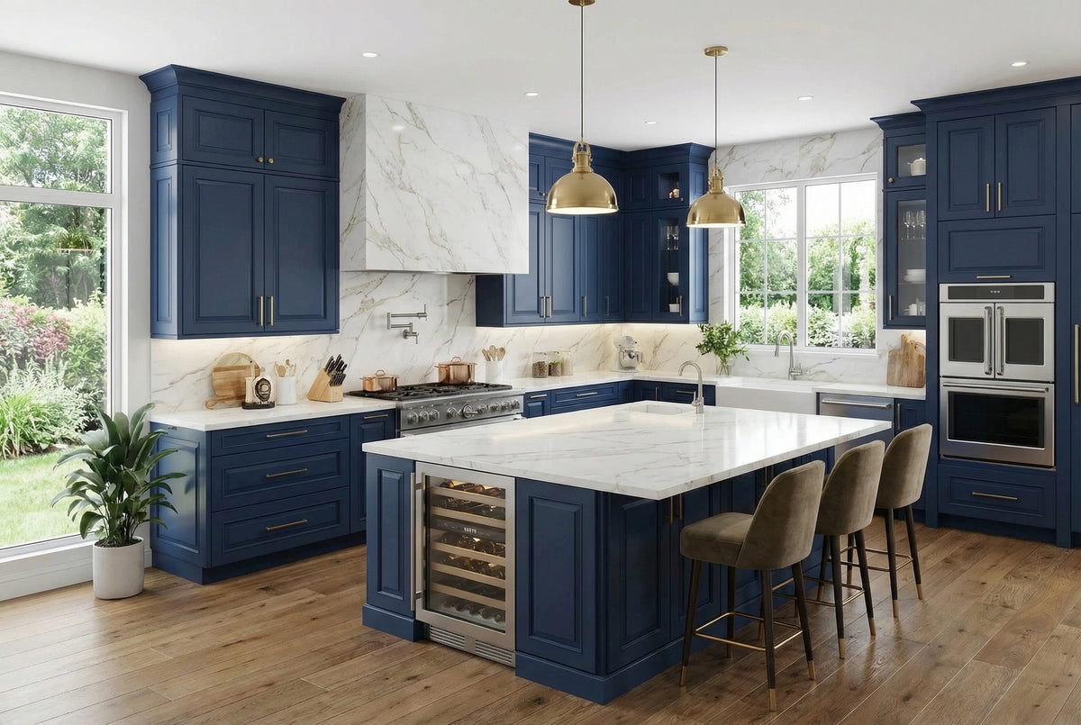 Bright Blue Garden Kitchen
