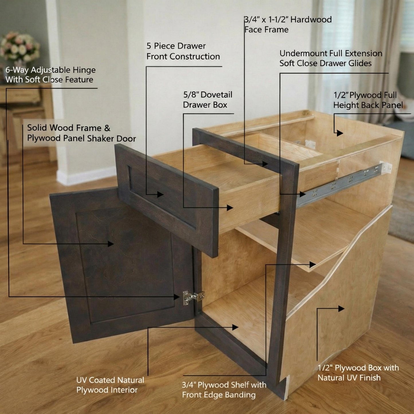 Quik Cabinets W2142GD Ardelle Charcoal - Construction