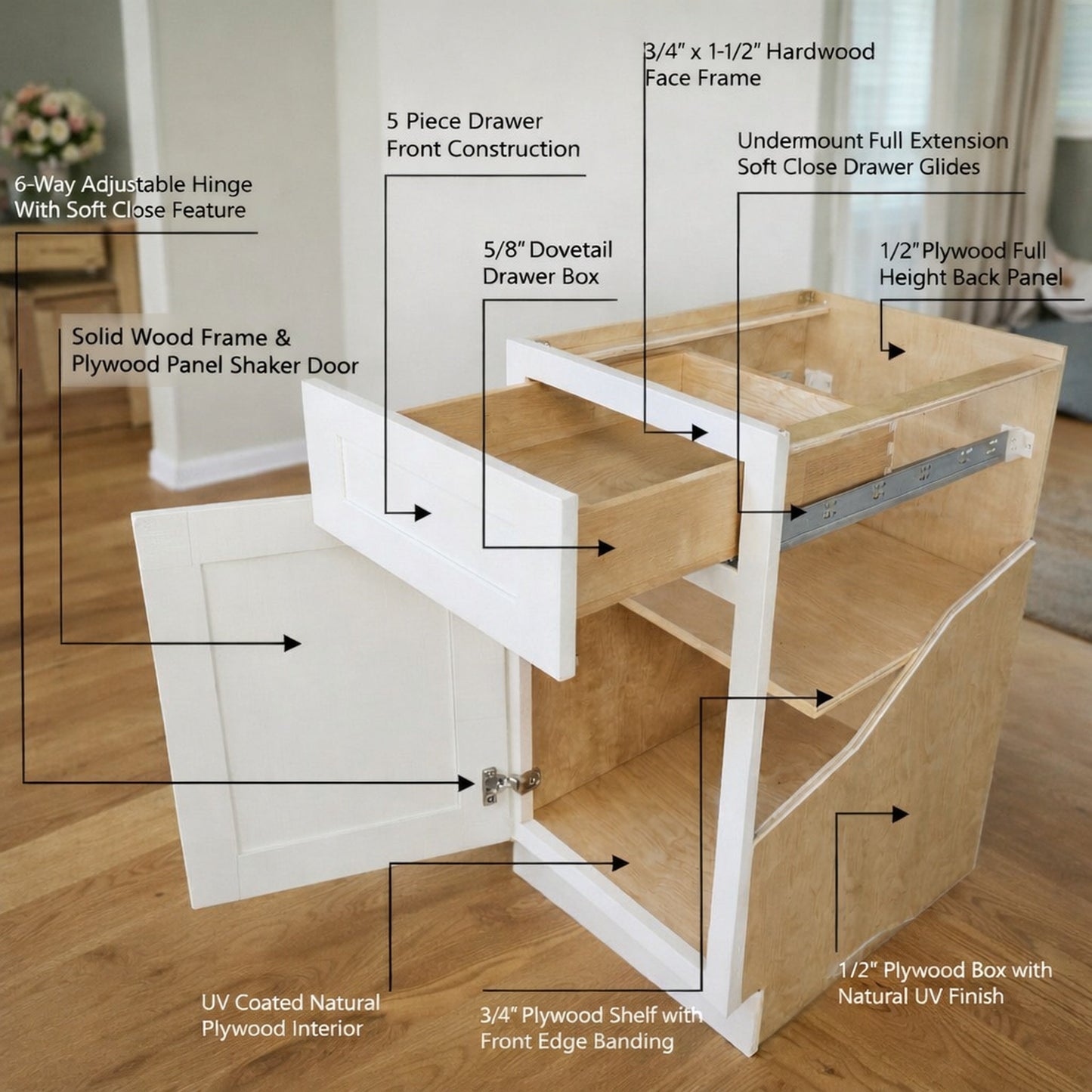 Quik Cabinets DSB42 Ardelle White - Construction