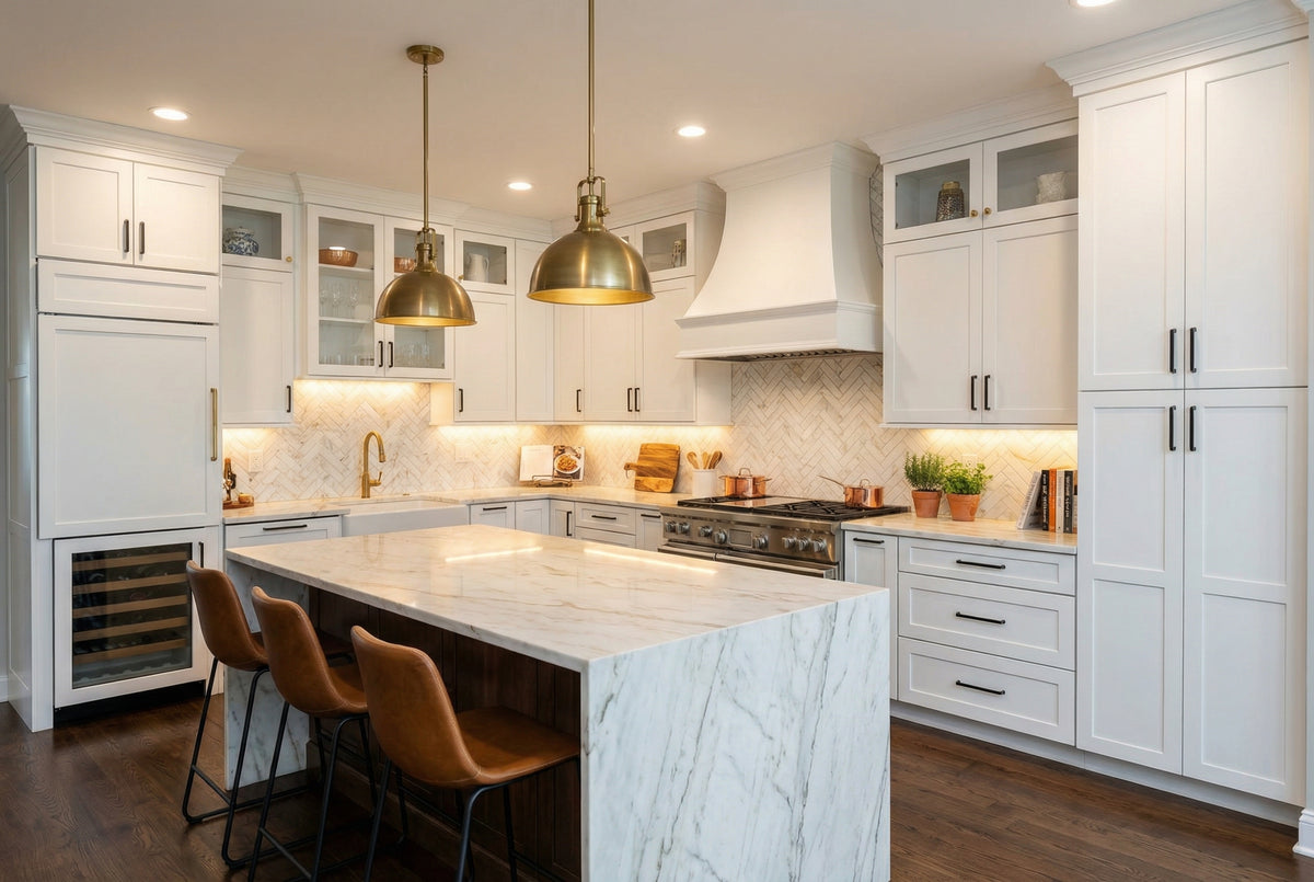 Crisp White Kitchen with Brass Accents