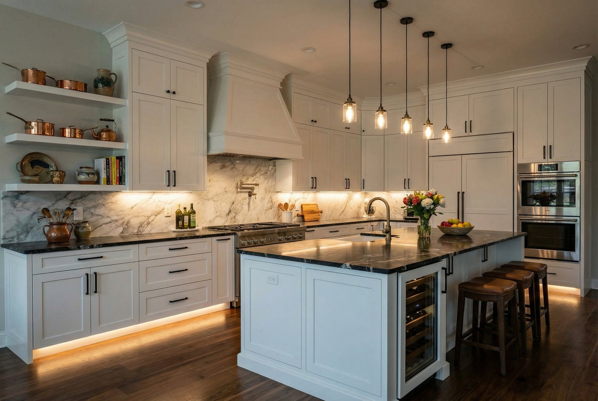White Kitchen with Dramatic Contrast