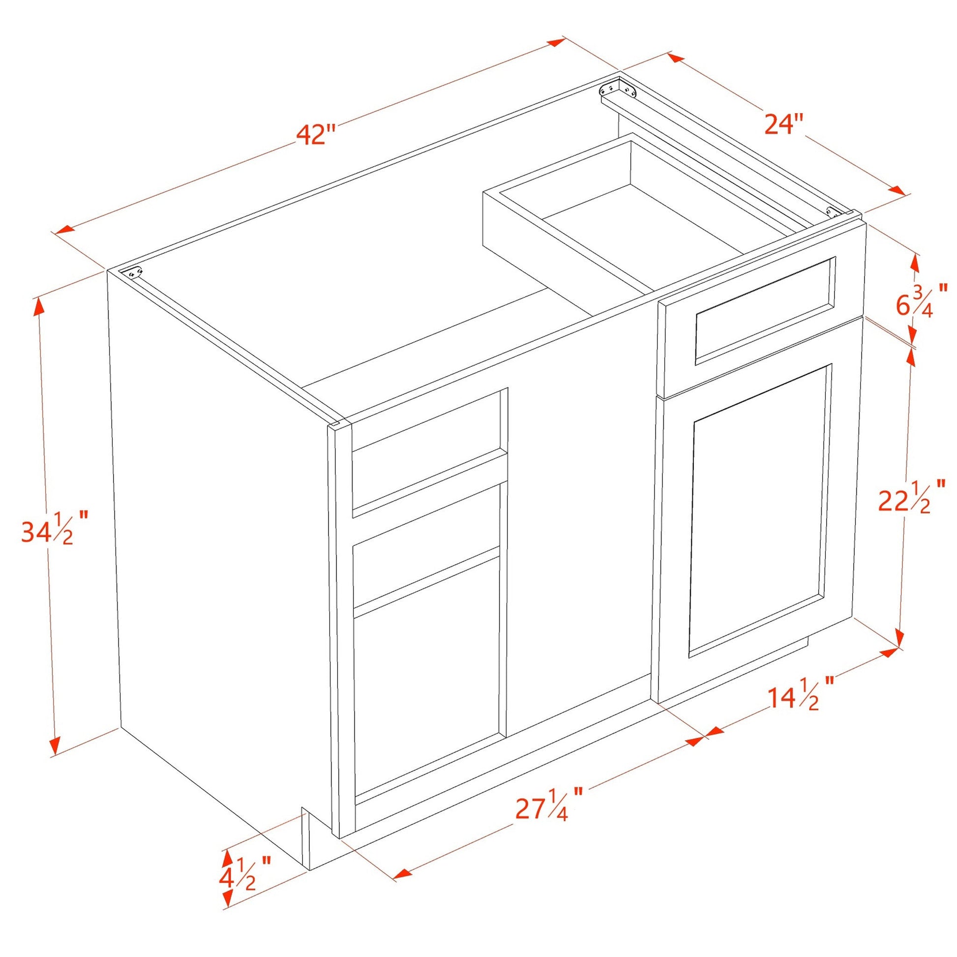 Shaker Corner Base Cabinet 42" (BBC42-45) · Ardelle