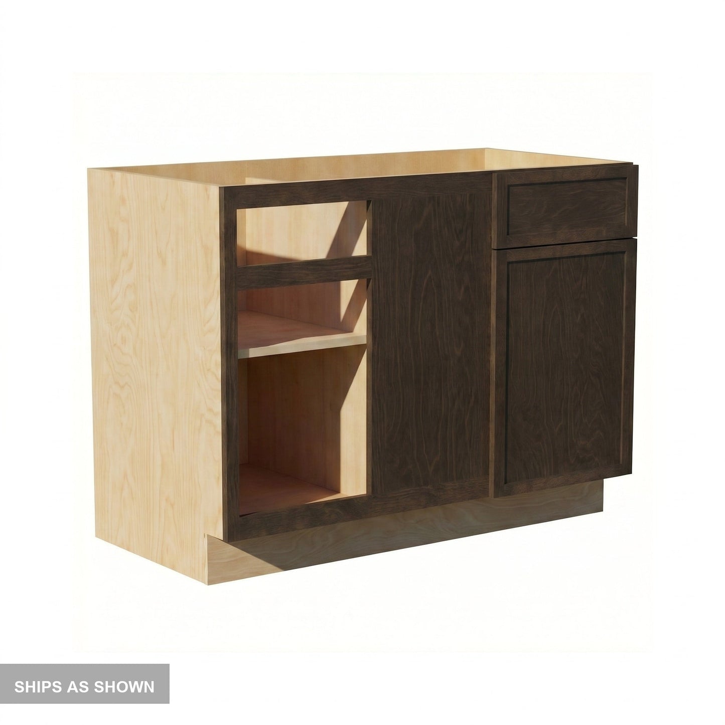 Slim Shaker Corner Base Cabinet 42" (BBC42-45) · Slim - Mocha - Flat Pack