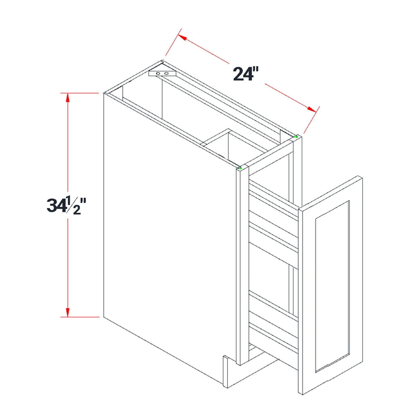 Slim Shaker Pull-Out Cabinet 12" (BF12-PO) · Slim - Dimensions