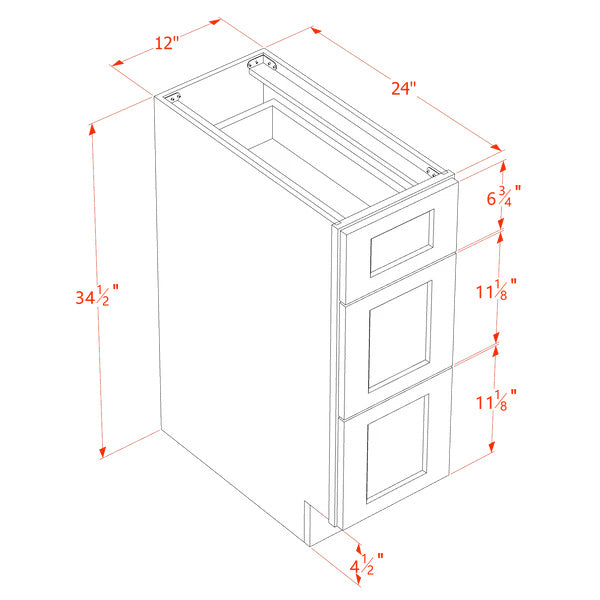 Shaker Drawer Base Cabinet 12" (DB12) · Tallis - Dimensions