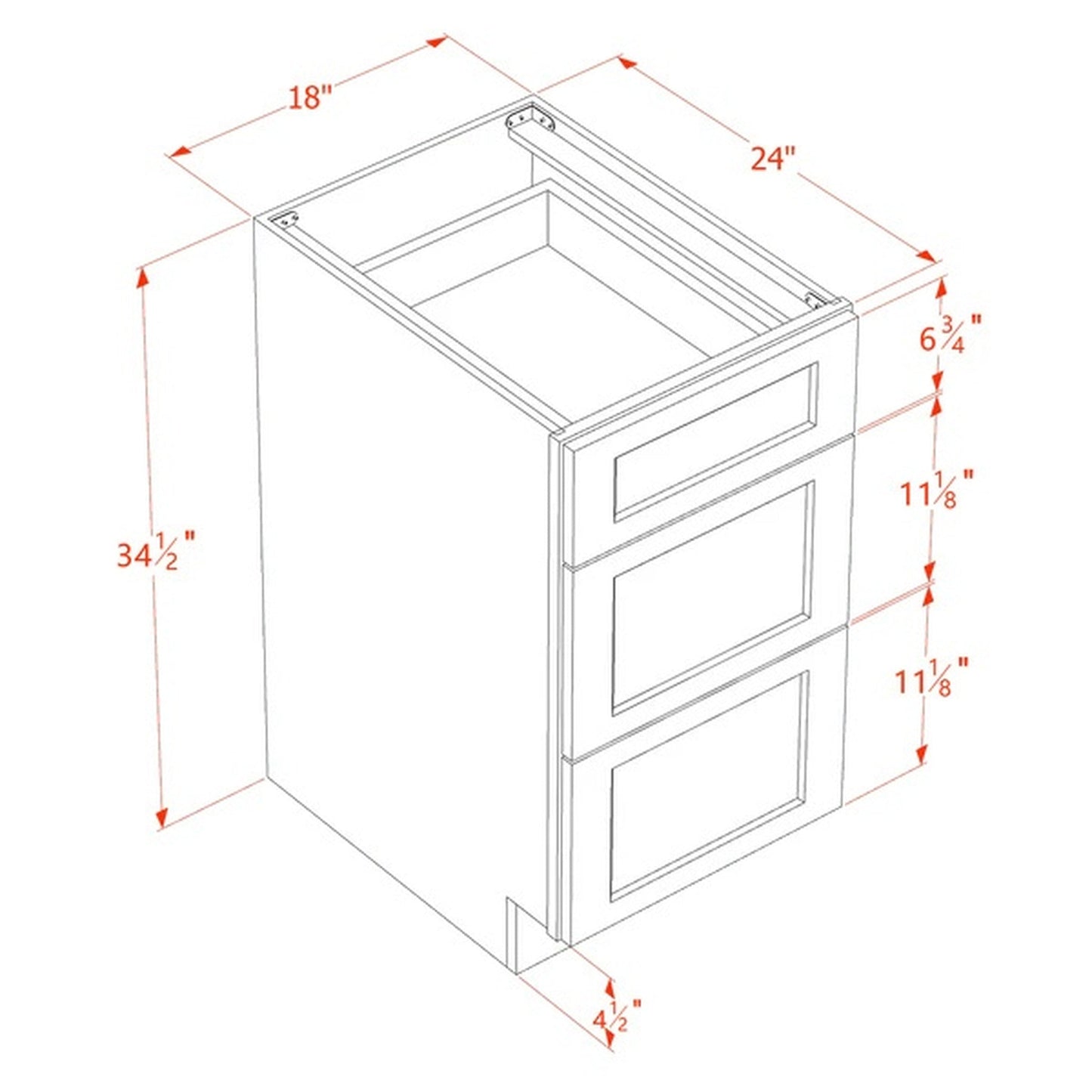 Shaker Drawer Base Cabinet 18" (DB18) · Tallis - Dimensions