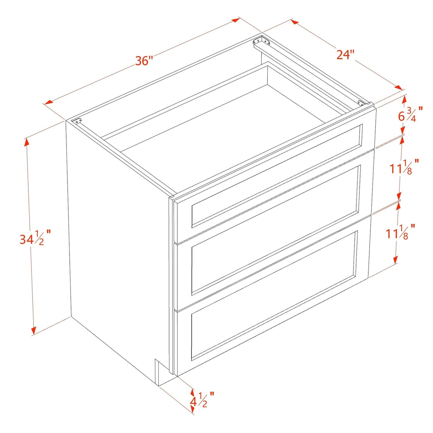 Shaker Drawer Base Cabinet 36" (DB36) · Tallis - Dimensions