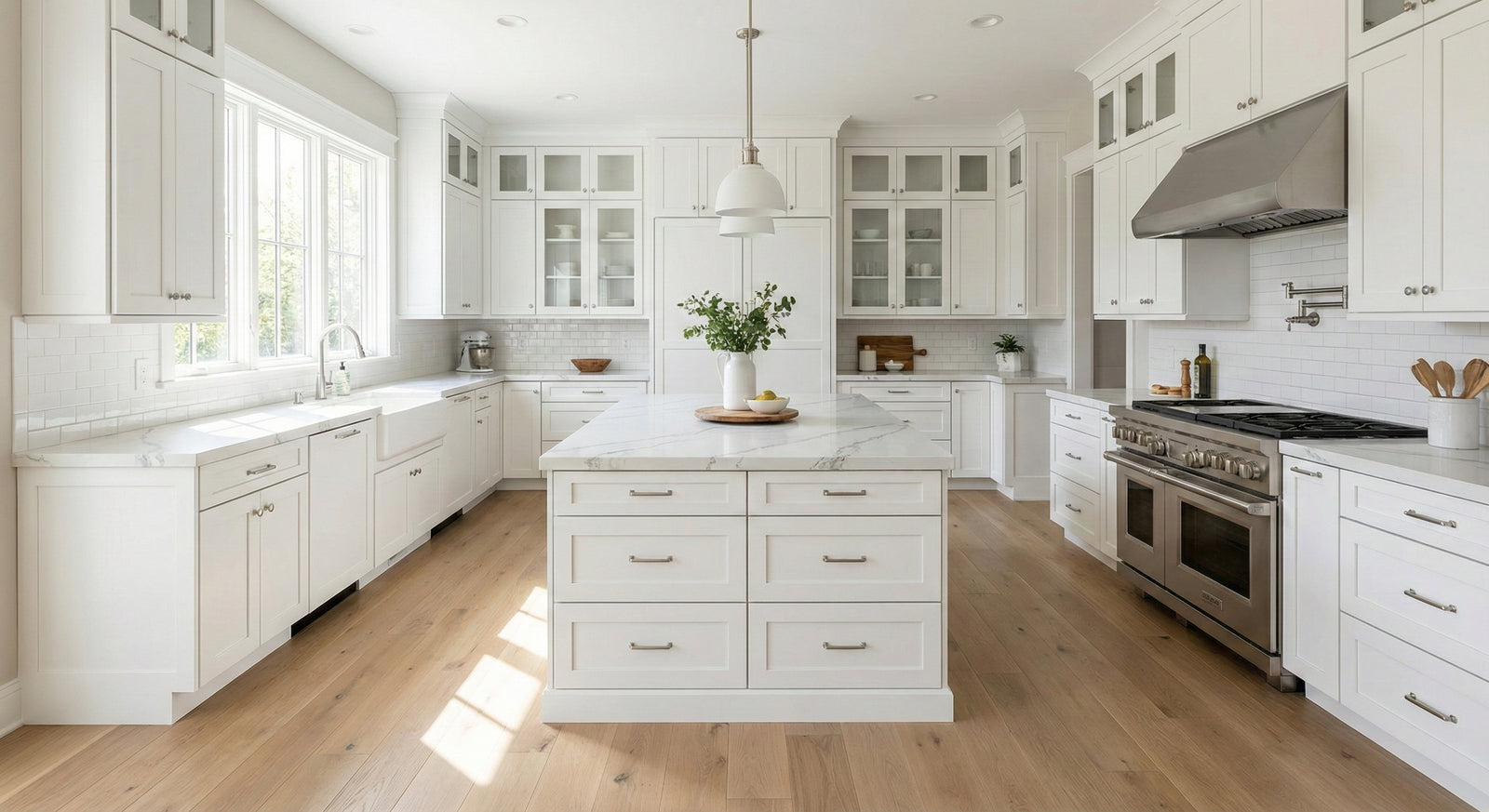 Bright white Quik Cabinets kitchen