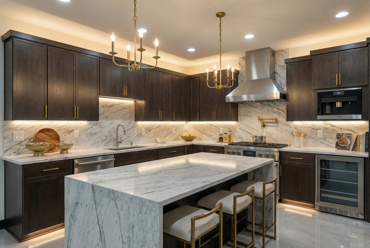 Sleek Mocha Kitchen with Cove Lighting