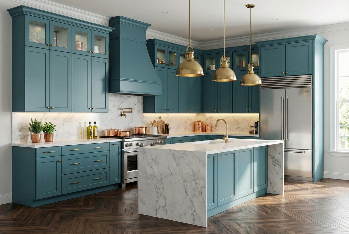 Classic Teal Kitchen with Brass Accents