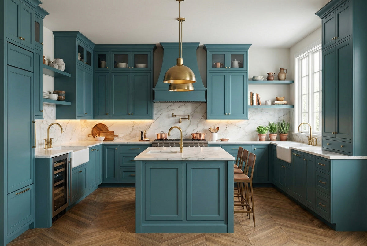 Elegant Teal U-Shape Kitchen