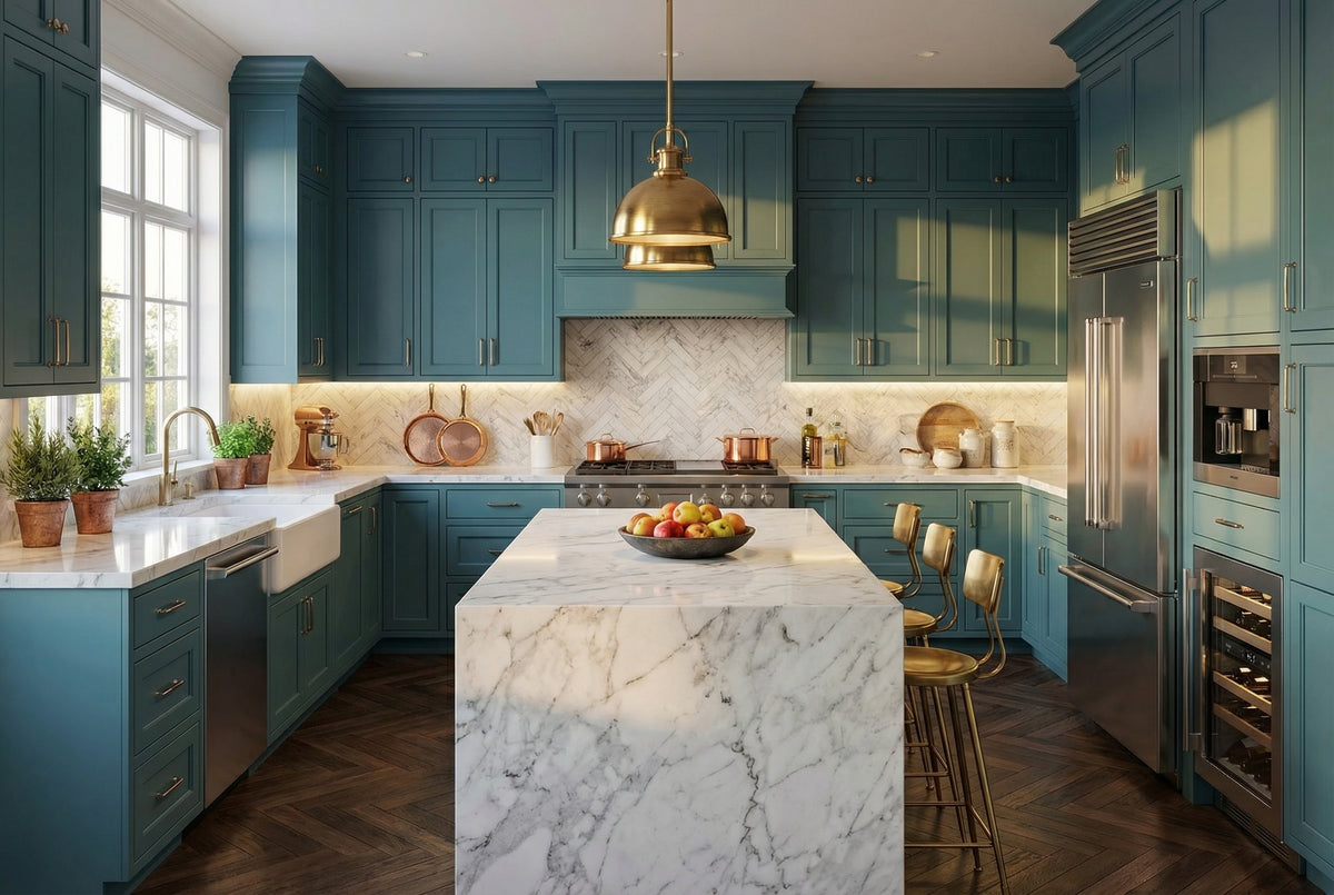 Bright Teal Farmhouse Kitchen