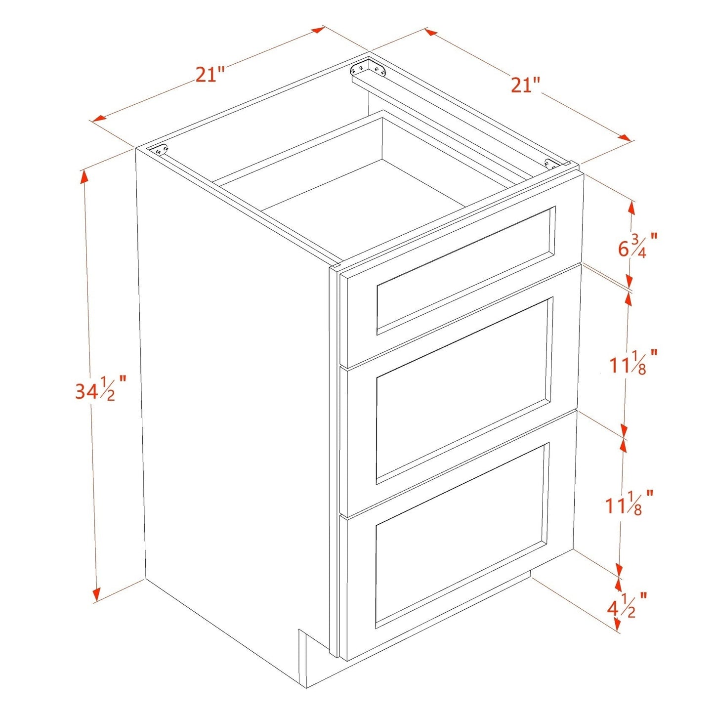Slim Shaker Vanity Drawer Cabinet 21" (VDB2121) · Slim - Dimensions
