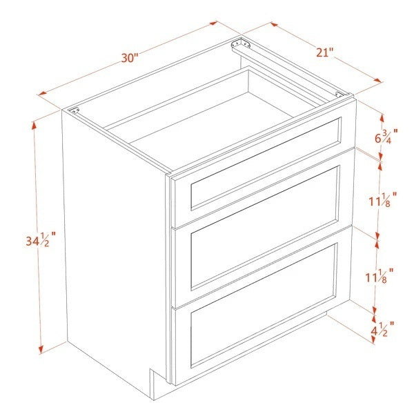 Shaker Vanity Drawer Cabinet 30" (VDB3021) · Ardelle - Dimensions