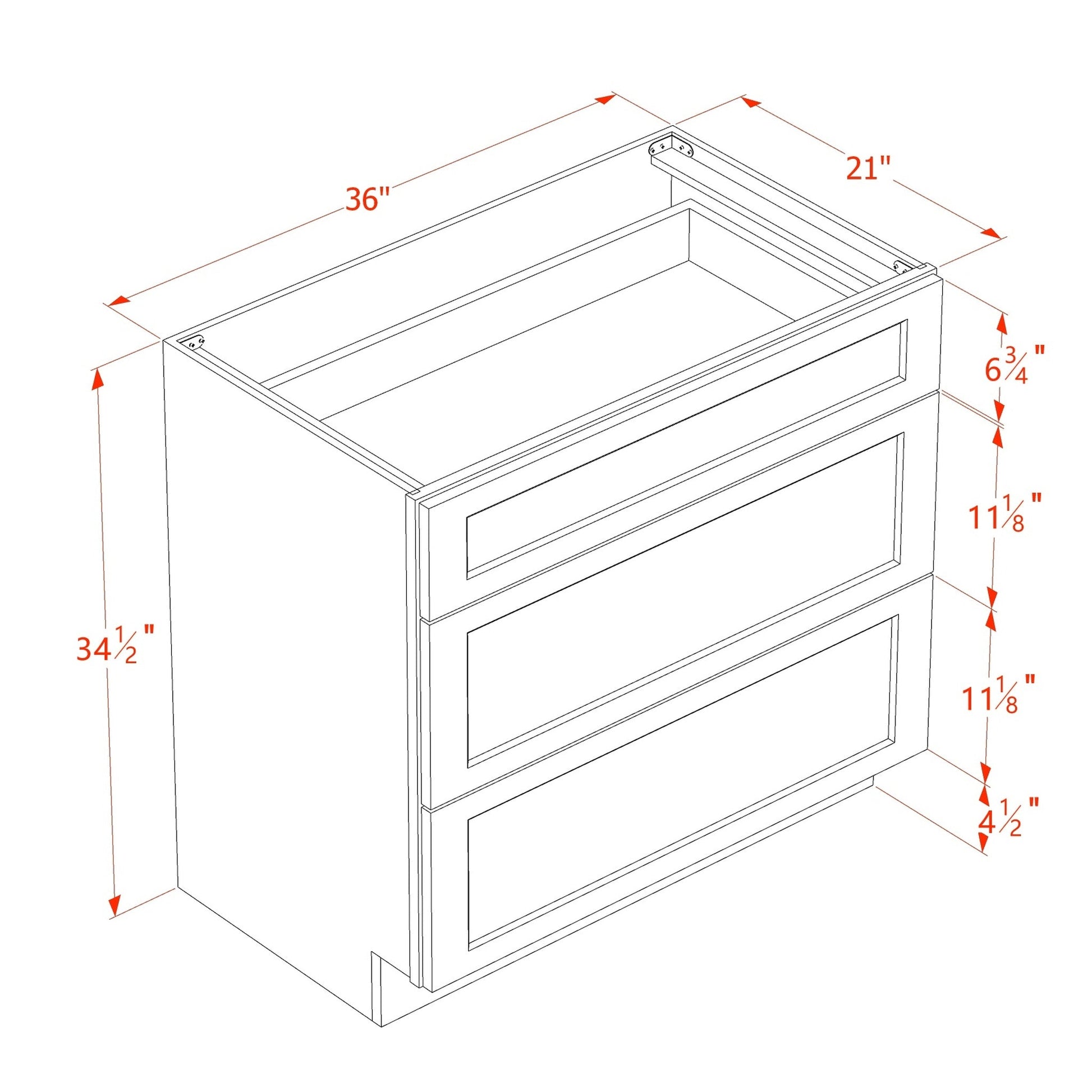 Shaker Vanity Drawer Cabinet 36" (VDB3621) · Ardelle
