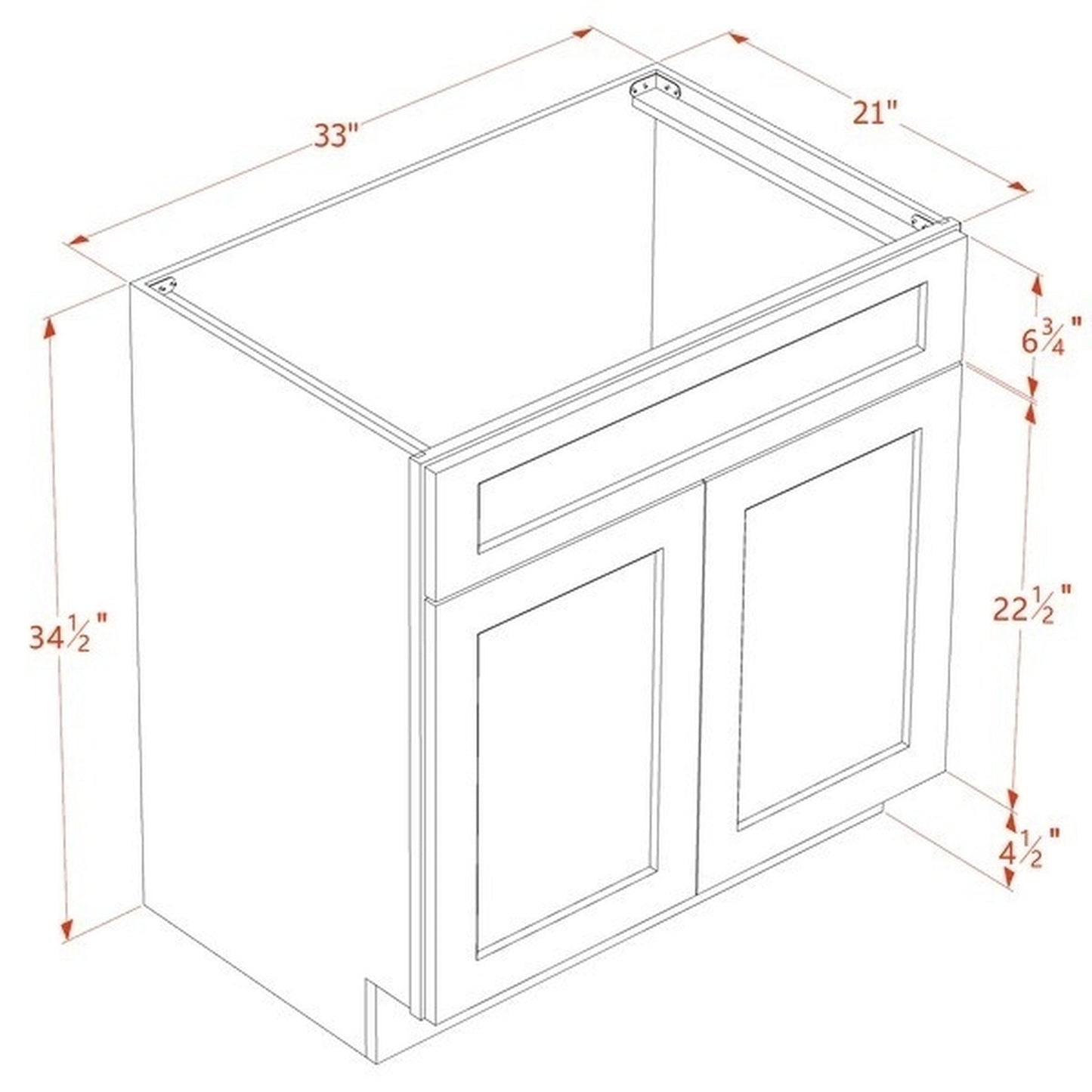 Quik Cabinets VSB3321 Ardelle Timber - Dimensions