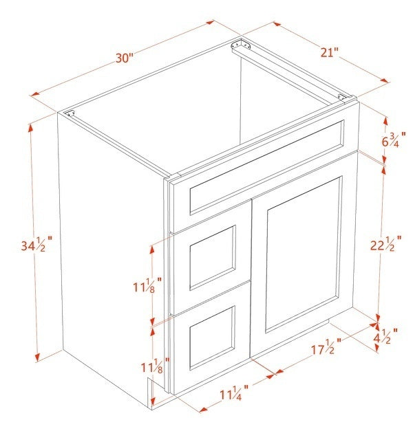 Slim Shaker Vanity Drawer Cabinet 30" (VSD3021L) · Slim