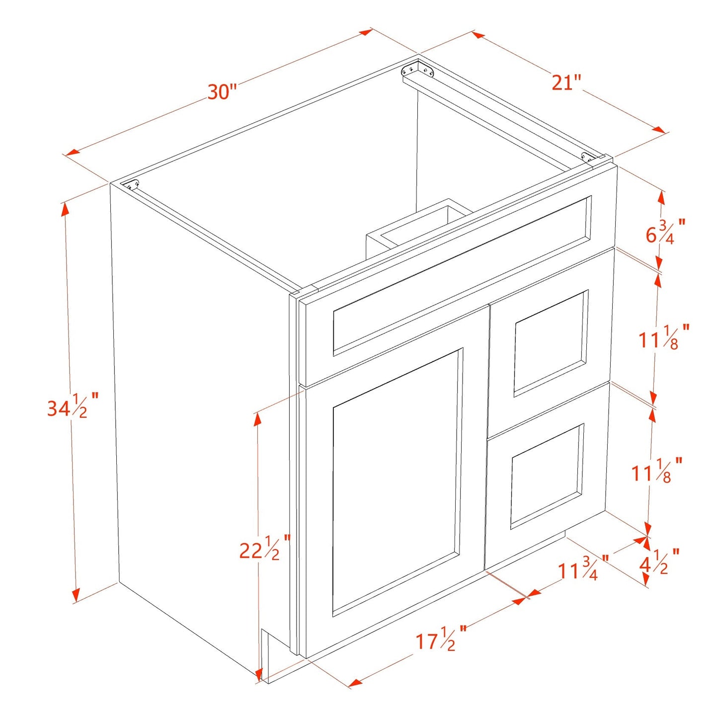 Quik Cabinets VSD3021R Tallis Swan White - Dimensions