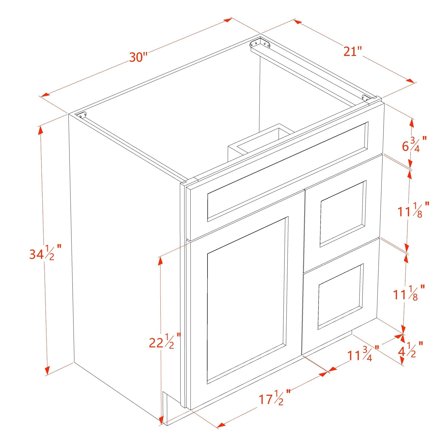 Slim Shaker Vanity Drawer Cabinet 30" (VSD3021R) · Slim