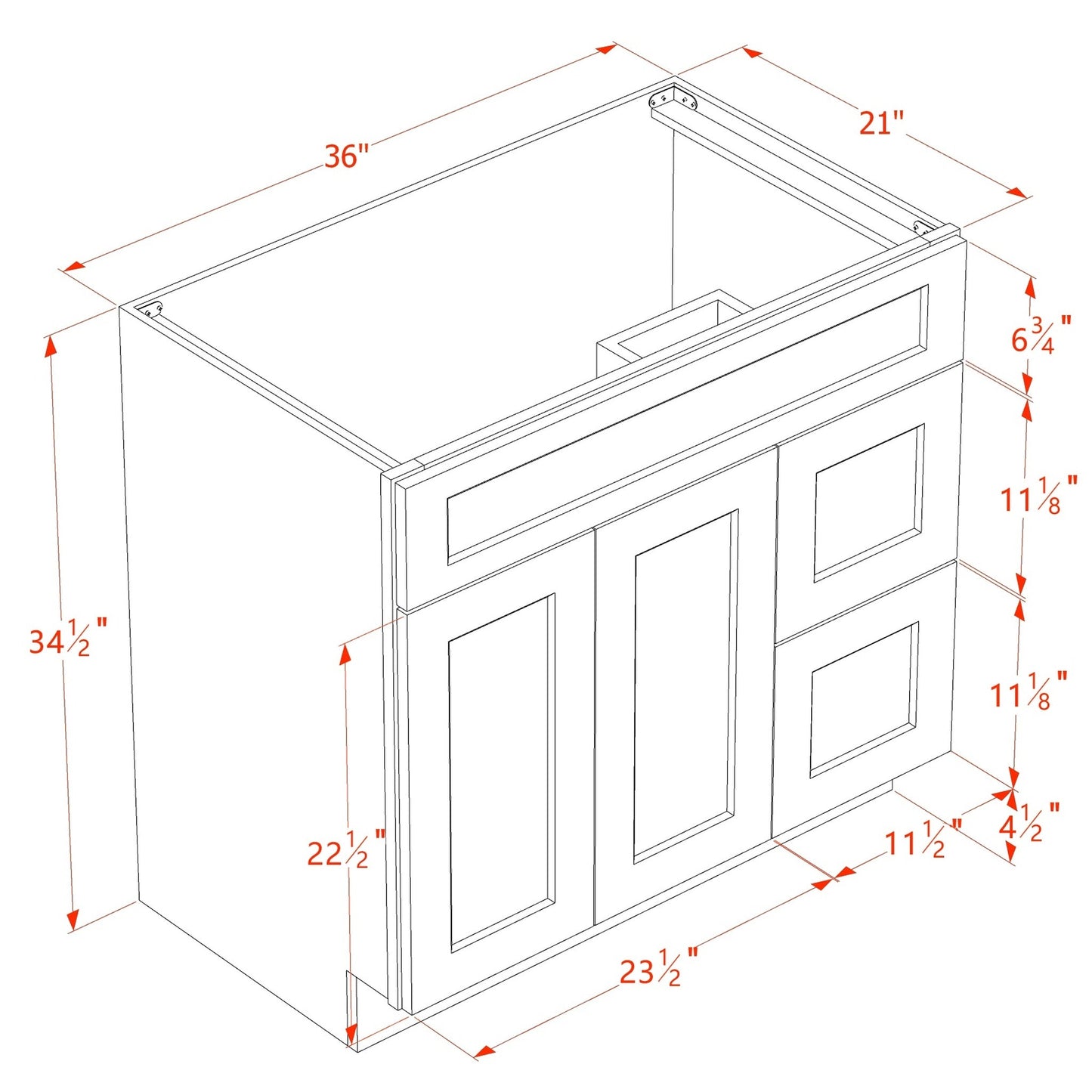 Quik Cabinets VSD3621R Slim Mocha - Dimensions
