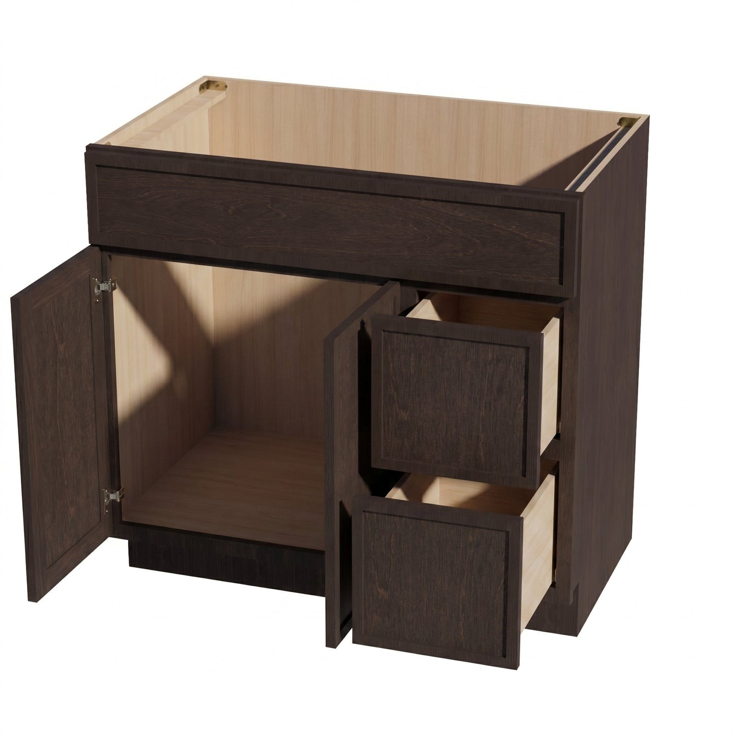 Slim Shaker Vanity Drawer Cabinet 36" (VSD3621R) · Slim - Mocha - Interior