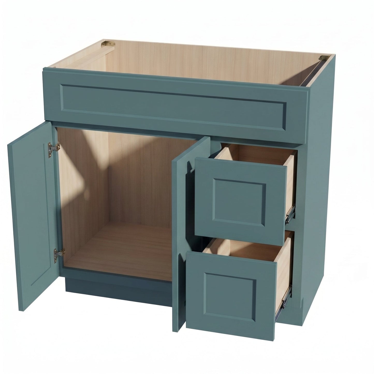 Shaker Vanity Drawer Cabinet 36" (VSD3621R) · Tallis - Fairy Green - Interior