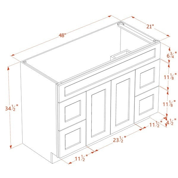 Shaker Vanity Drawer Cabinet 48" (VSD4821) · Tallis
