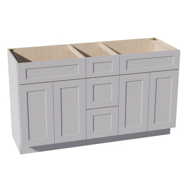 Shaker Vanity Drawer Cabinet 60" (VSD60DOUBLE) · Ardelle - Ash - Hero