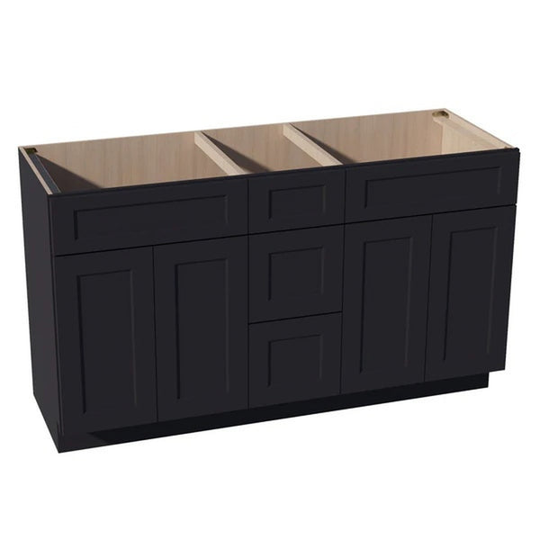Shaker Vanity Drawer Cabinet 60" (VSD60DOUBLE) · Ardelle in Ebony
