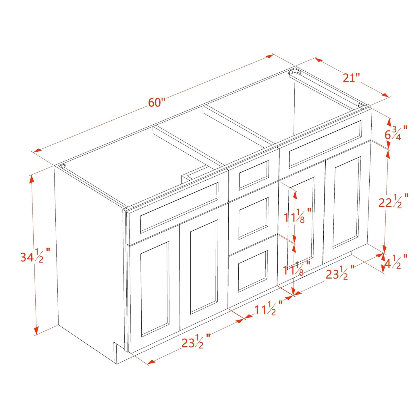 Quik Cabinets VSD60DOUBLE Slim Mocha - Dimensions