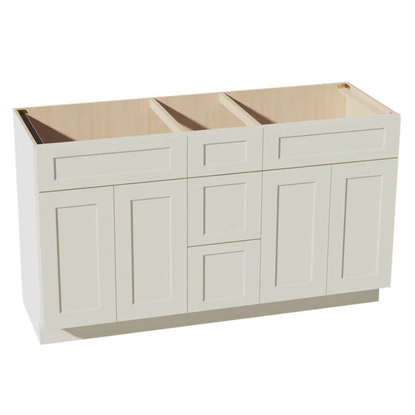 Shaker Vanity Drawer Cabinet 60" (VSD60DOUBLE) · Tallis - Swan White - Hero