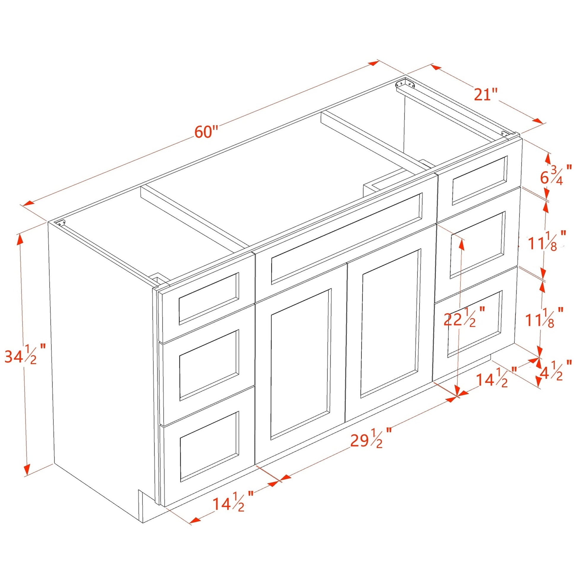 Shaker Vanity Drawer Cabinet 60" (VSD60SINGLE) · Ardelle
