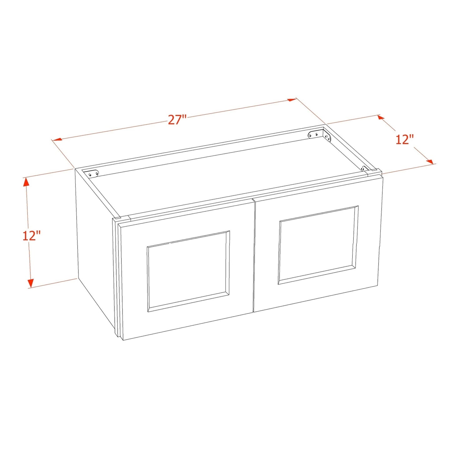Shaker Bridge Wall Cabinet 27" (W2712GD) · Ardelle - Dimensions