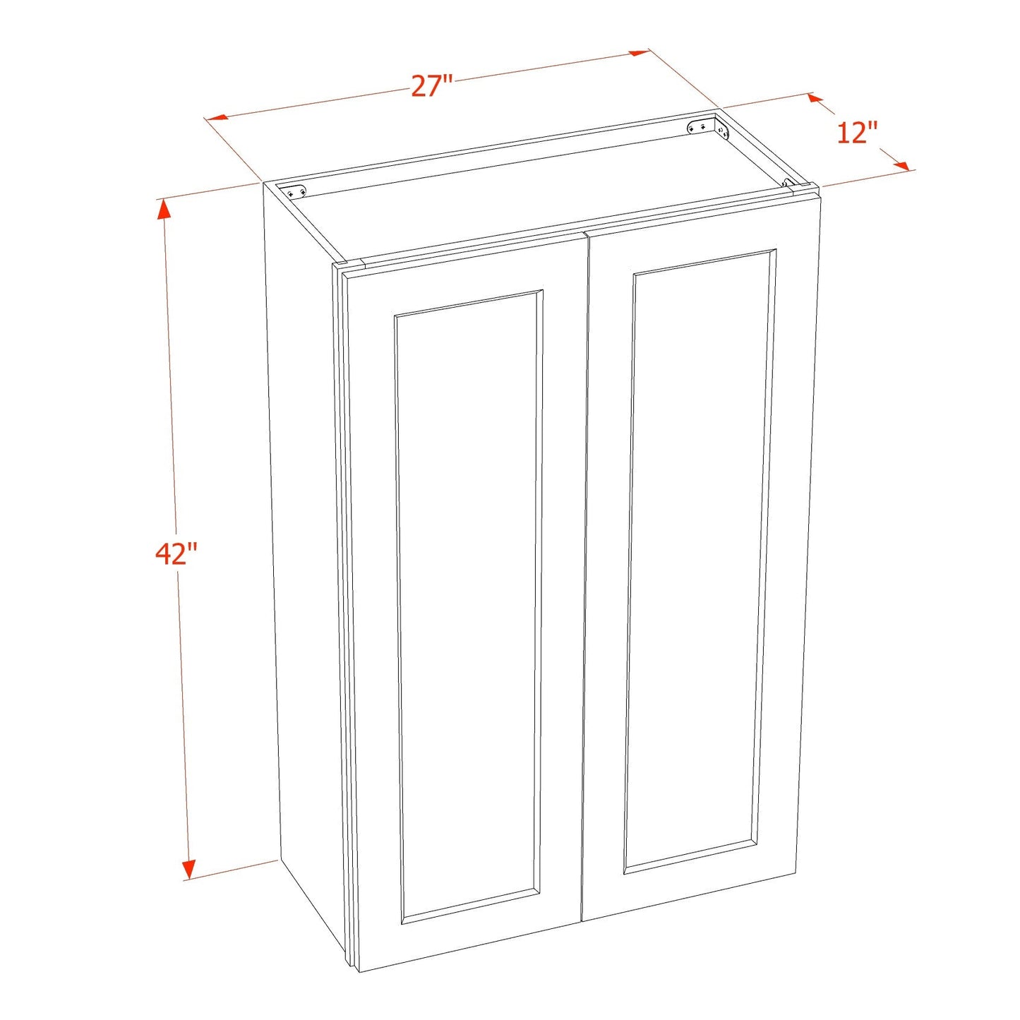 Slim Shaker Wall Cabinet 27" (W2742) · Slim - Dimensions