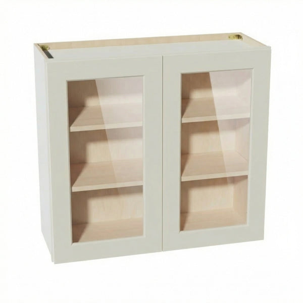 Shaker Glass Door Wall Cabinet 33" (W3330GD) · Tallis - Swan White - Hero