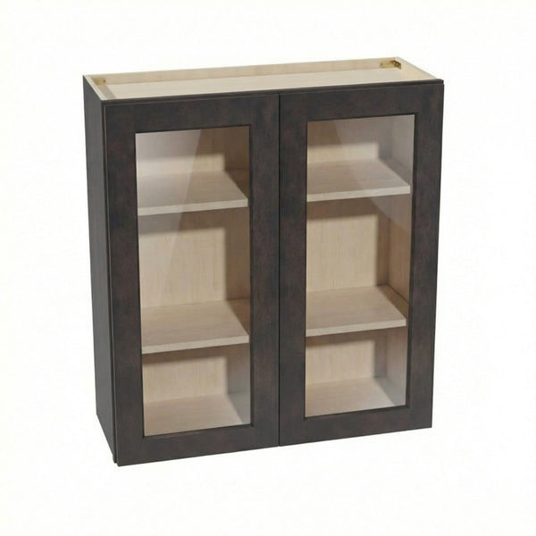 Shaker Glass Door Wall Cabinet 33" (W3336GD) · Ardelle - Charcoal - Hero