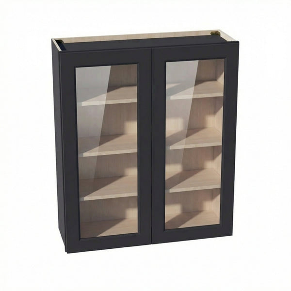 Shaker Glass Door Wall Cabinet 36" (W3642GD) · Ardelle - Ebony - Hero