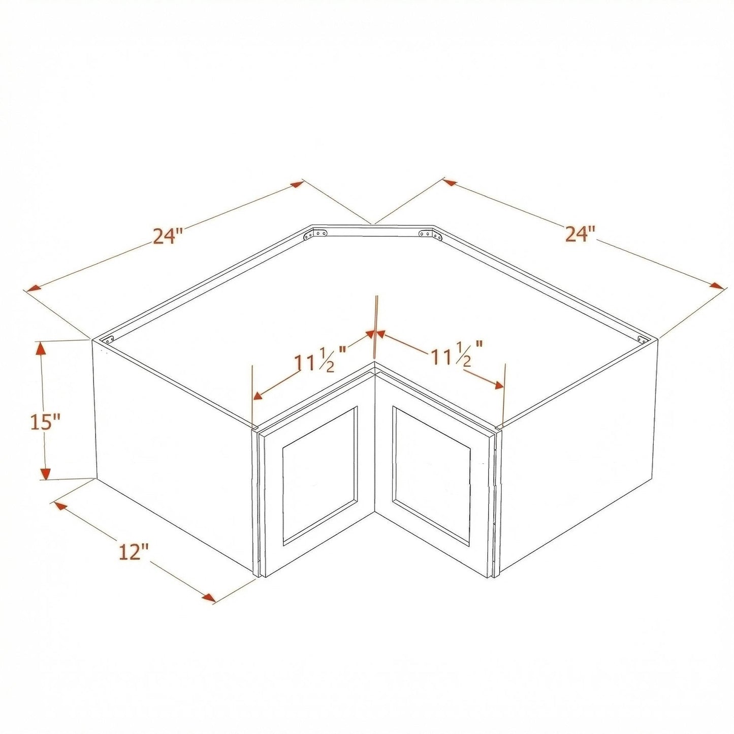 Shaker Corner Wall Cabinet 24" (WPC2415) · Ardelle - Dimensions