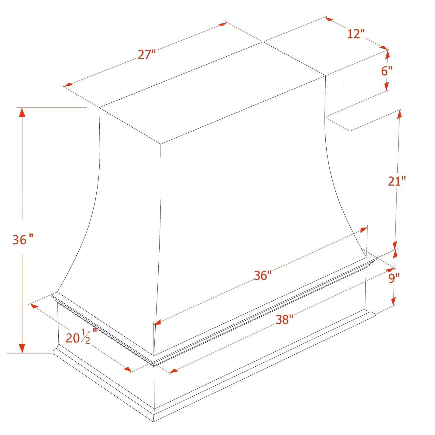 Wall Range Hood (WRH3636) · Tallis - Dimensions