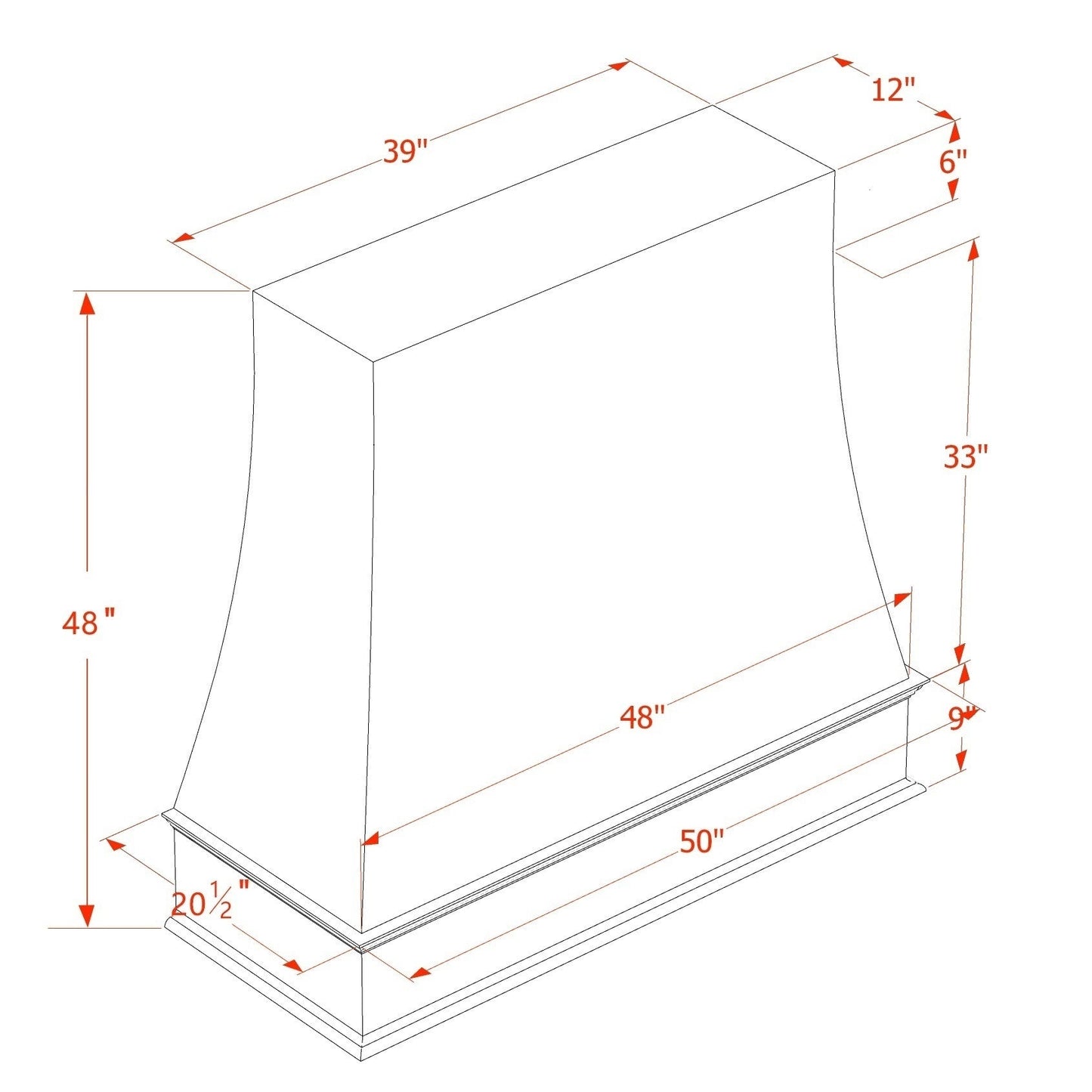 Wall Range Hood (WRH4848) · Ardelle - Dimensions